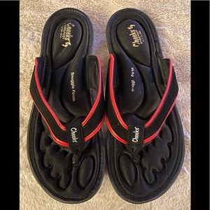 Tony Little Cheeks Black Snuggle Foam Sandals